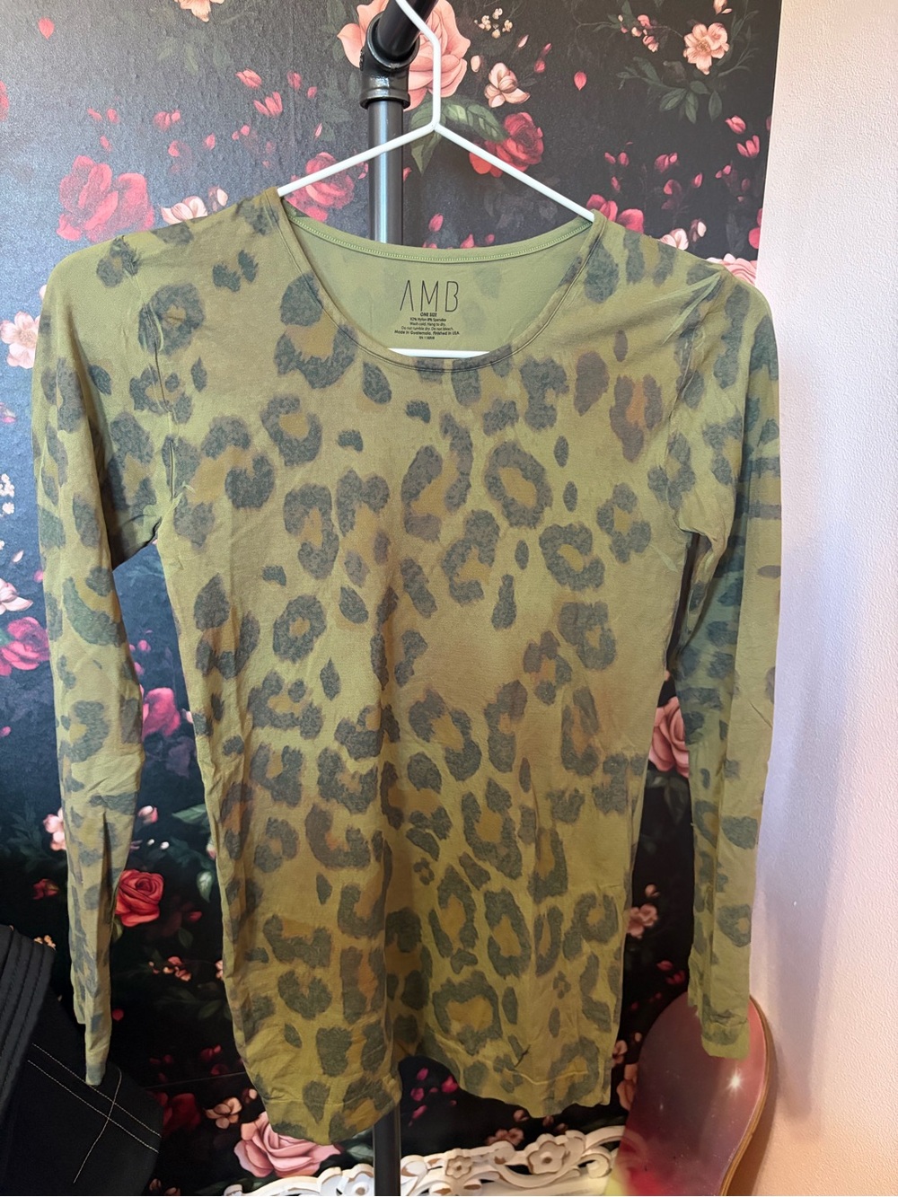 AMB Olive Green Leopard-Print Long Sleeve Tee